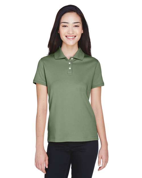 Devon & Jones Women's Perfect Pima Interlock Polo — Dill — On model · front