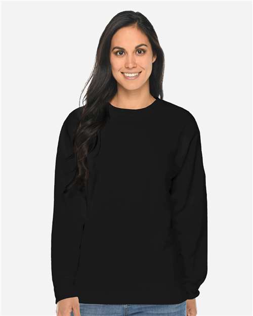 Lane Seven Unisex Premium Crewneck Sweatshirt — Black — On model · front