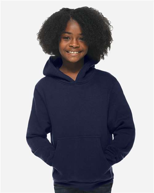 Lane Seven Youth Premium Pullover Hooded Sweatshirt — Navy — On model · front