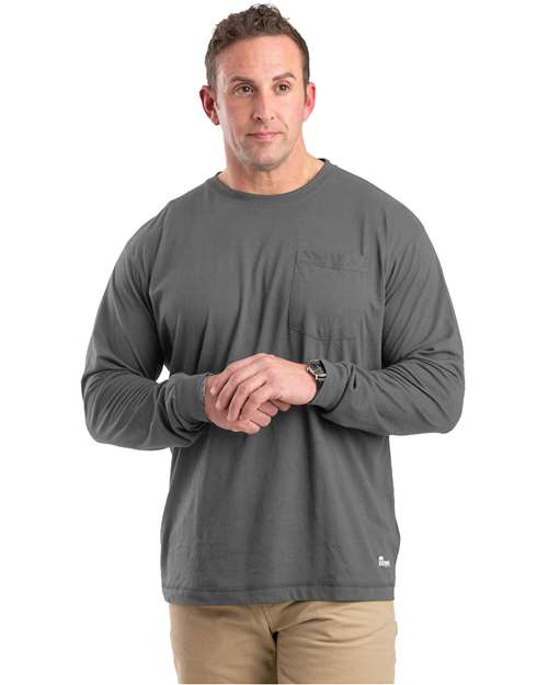 Berne Apparel Men's Tall Performance Long Sleeve Pocket T-Shirt — Slate — On model · front