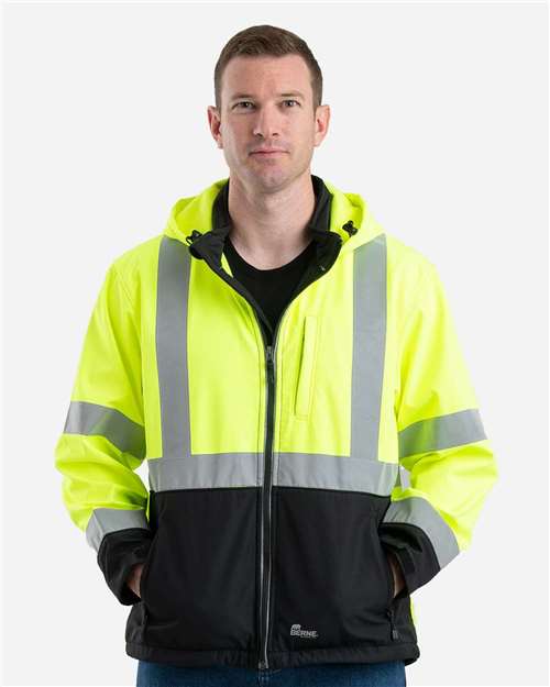 Berne Apparel Men's Tall Hi-Vis Class 3 Hooded Soft Shell Jacket