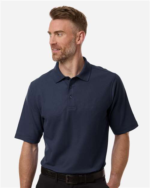 Harriton Men's Maverick CVC Pique Polo — Dark Navy — On model · front