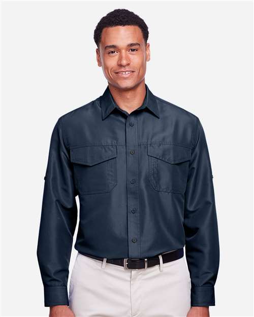 Harriton Men's Key West Performance Staff Shirt — Navy — On model · front