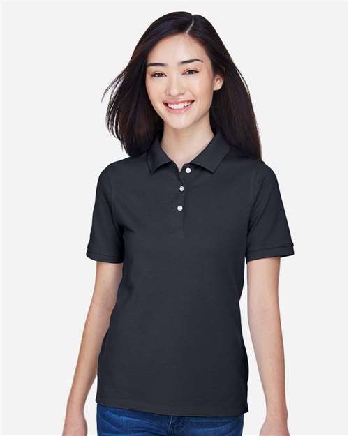 Harriton Women's Easy Blend Polo — Navy — On model · front