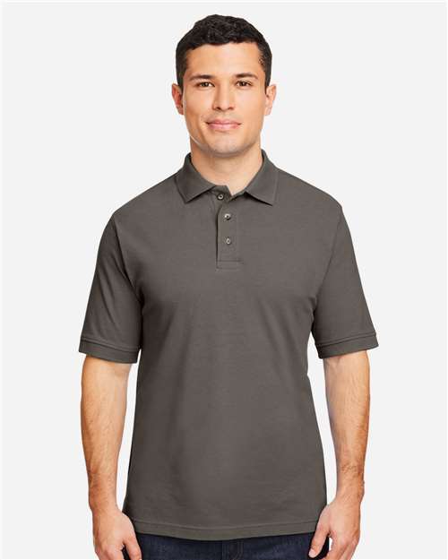 Harriton Men's Pique Polo — Charcoal — On model · front
