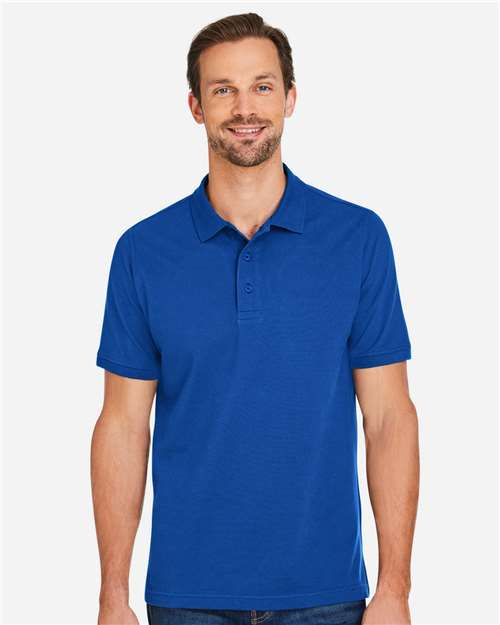 Harriton Men's Valiant Cotton Snag Protect Polo — True Royal — On model · front
