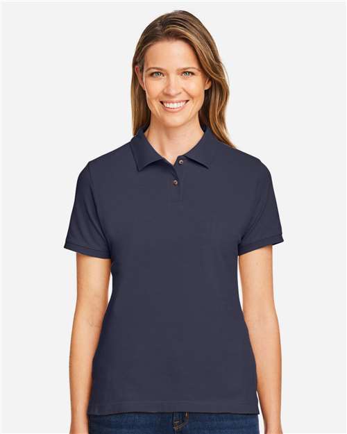 Harriton Women's Cotton Polo — Navy — On model · front