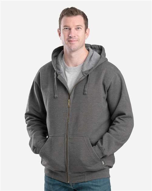 Berne Apparel Men's Heritage Full-Zip Hooded Sweatshirt — Graphite — On model · front