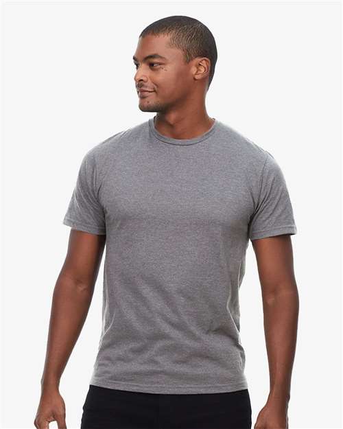 Threadfast Apparel Unisex Epic CVC T-Shirt — Heather Dark Grey — On model · front