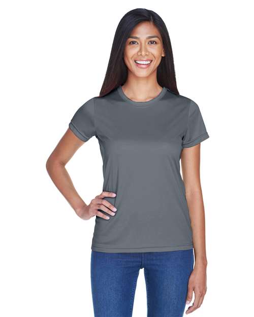 UltraClub Women's Cool & Dry Sport Performance Interlock T-shirt — Charcoal — On model · front