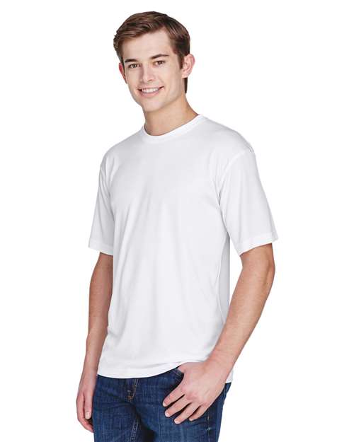 UltraClub Men's Cool & Dry Basic Performance T-Shirt — White — On model · front