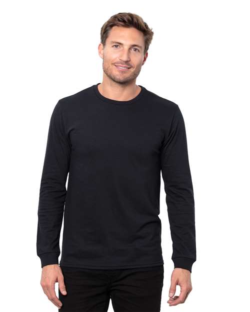Threadfast Apparel Unisex Epic CVC Long Sleeve T-Shirt — Solid Black — On model · front