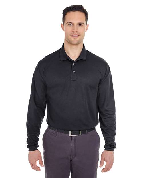 UltraClub Men's Cool & Dry Long Sleeve Mesh Piqué Polo