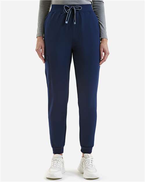 Onna Women's Energized Stretch Jogger Scrub Pants — Navy — On model · front