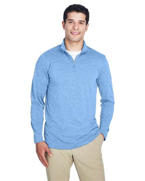 UltraClub Men's Cool & Dry Heathered Performance Quarter-Zip Pullover