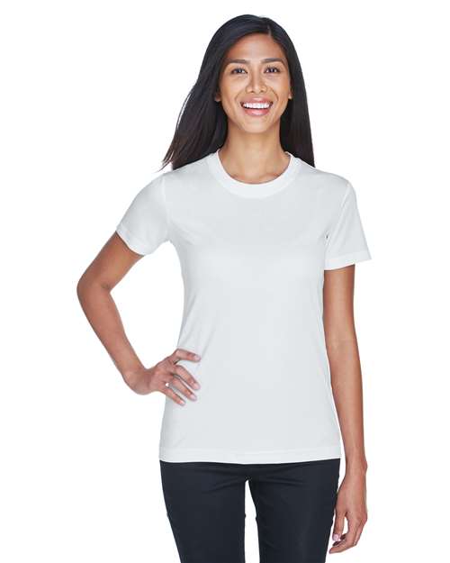 UltraClub Women's Cool and Dry Performance T-Shirt — White — On model · front
