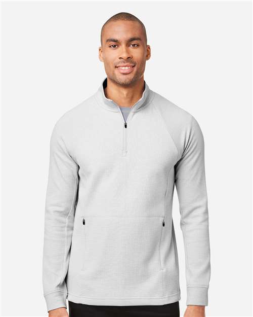 North End Men's Rhythm Waffle Quarter-Zip Pullover — Platinum — On model · front