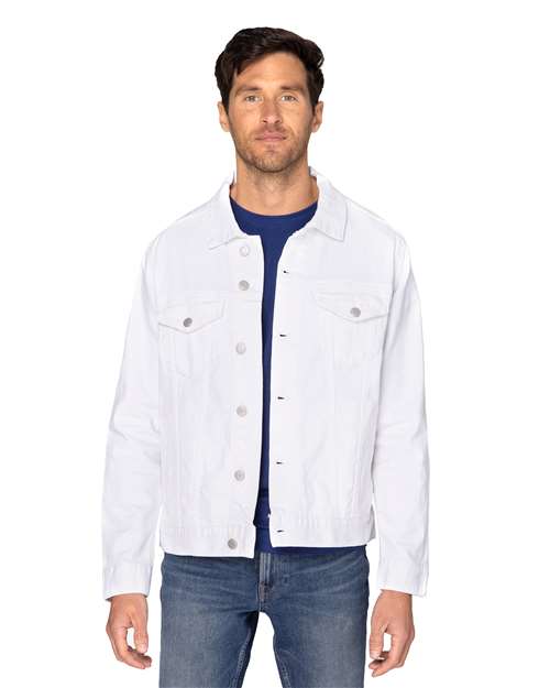Threadfast Apparel Unisex Denim Jacket — Off White Denim — On model · front