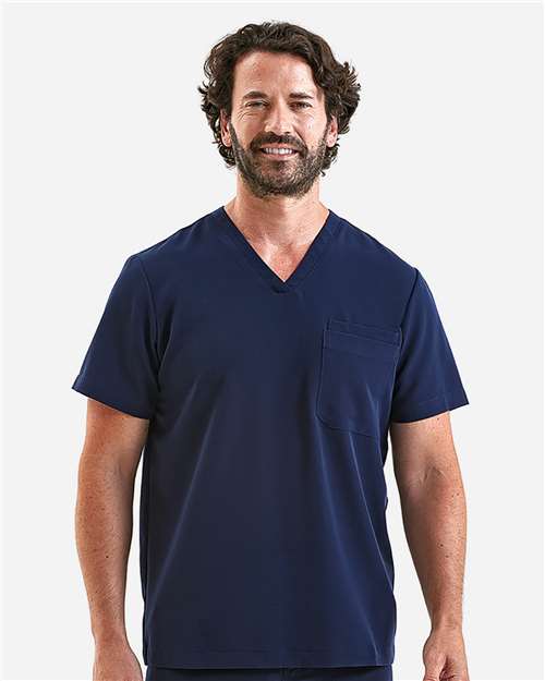 Onna Men's Limitless V-Neck Stretch Scrub Top — Navy — On model · front