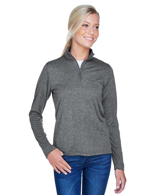 UltraClub Women's Cool & Dry Heathered Performance Quarter-Zip Pullover