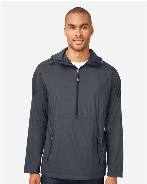 North End Men's Aura Lightweight Packable Anorak — Carbon/ Black — On model · front