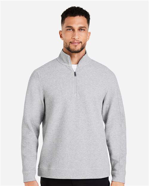 North End Men's Spirit Textured Quarter-Zip Pullover — Platinum Heather — On model · front
