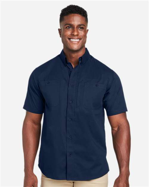 Harriton Men's Advantage IL Short Sleeve Work Shirt — Dark Navy — On model · front