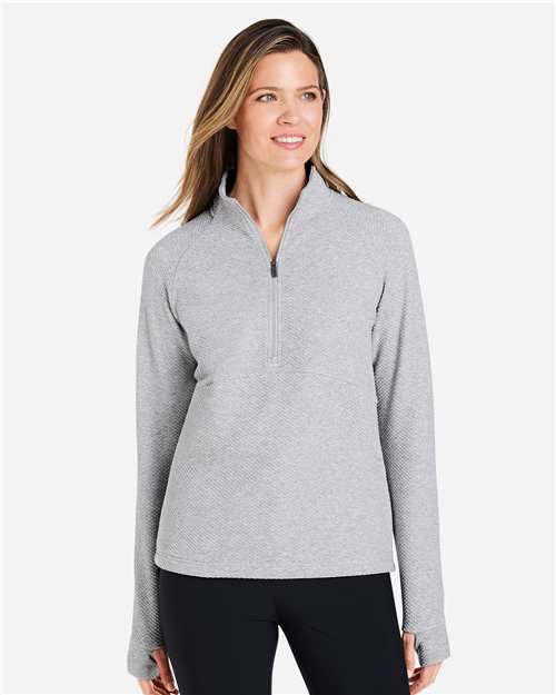 North End Women's Spirit Textured Quarter-Zip Pullover — Platinum Heather — On model · front