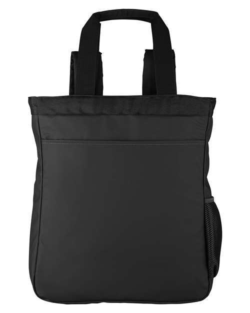 North End Unisex Reflective Convertible Laptop Backpack Tote Bag — Black — On model · front