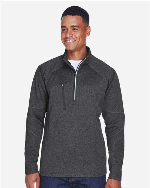 North End Men's Catalyst Performance Fleece Quarter-Zip Pullover — Carbon Heather — On model · front
