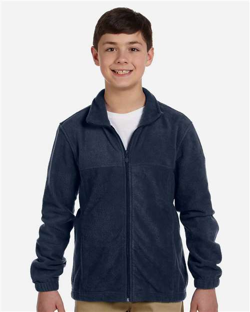 Harriton Youth Full-Zip Fleece — Navy — On model · front