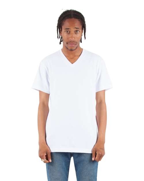 Shaka Wear Unisex V-Neck T-Shirt — White — On model · front