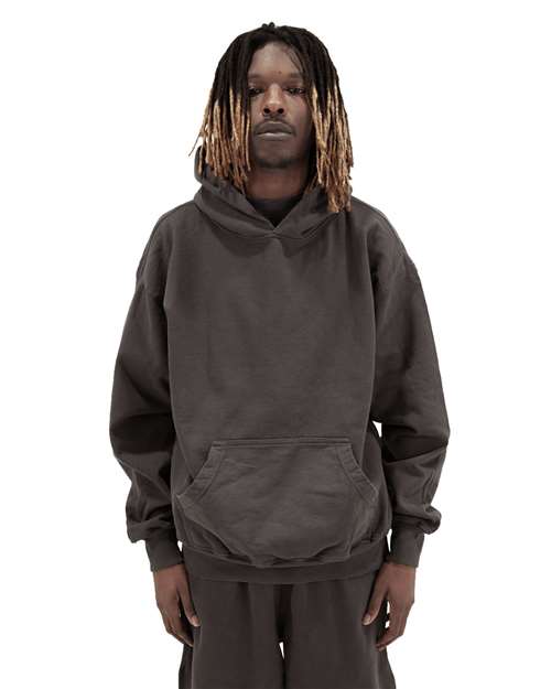Shaka Wear Unisex Los Angeles Garment-Dyed Hooded Sweatshirt — Shadow — On model · front