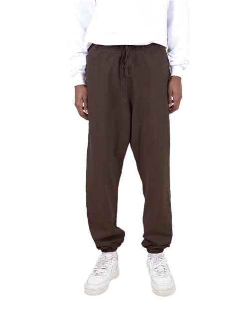 Shaka Wear Unisex Los Angeles Garment-Dyed Sweatpants — Mocha — On model · front