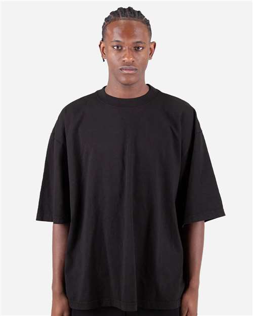 Shaka Wear Unisex Max Heavyweight Garment-Dyed Drop Shoulder T-Shirt — Black — On model · front