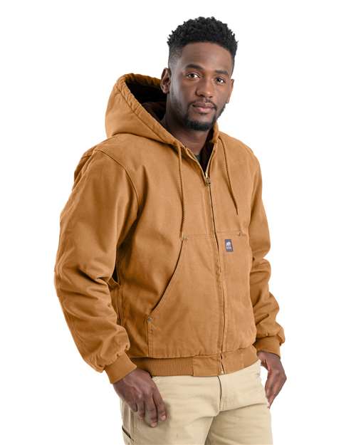 Berne Apparel Men's Tall Heartland Washed Cotton Duck Hooded Jacket — Brown Duck — On model · front
