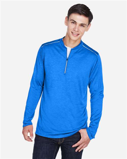 CORE365 Men's Kinetic Performance Quarter-Zip Pullover — True Royal/ Carbon — On model · front