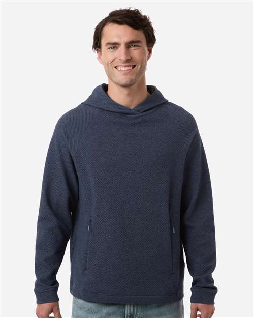 North End Men's Spirit Textured Hooded Pullover — Classic Navy Heather — On model · front