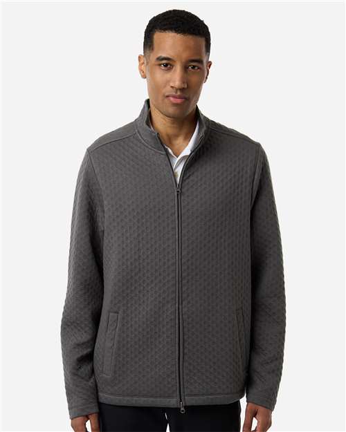 Devon & Jones Men's Berkley Textured Full-Zip Jacket — Graphite — On model · front