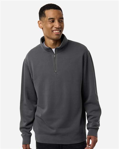 Independent Trading Co. Unisex Pigment-Dyed Quarter-Zip Pullover — Pigment Black — On model · front
