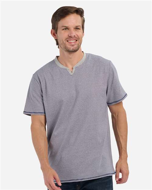 Boxercraft Men's Striped V-Notch T-Shirt — Navy/ White — On model · front