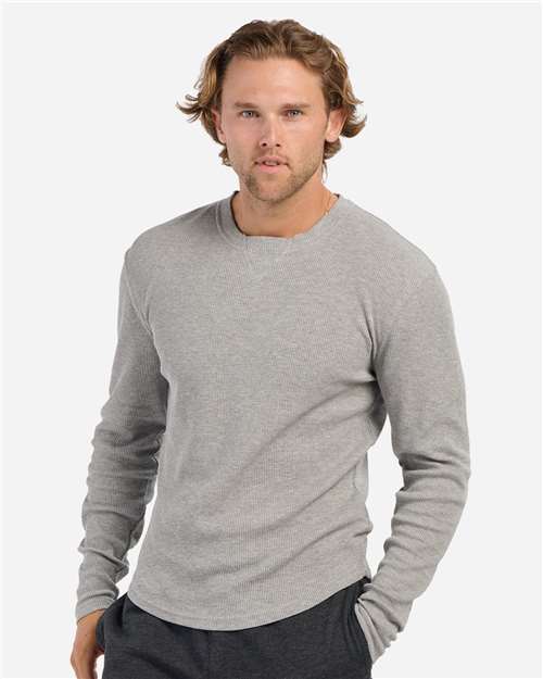 Boxercraft Men's Waffle Knit Long Sleeve T-Shirt — Oxford Heather — On model · front