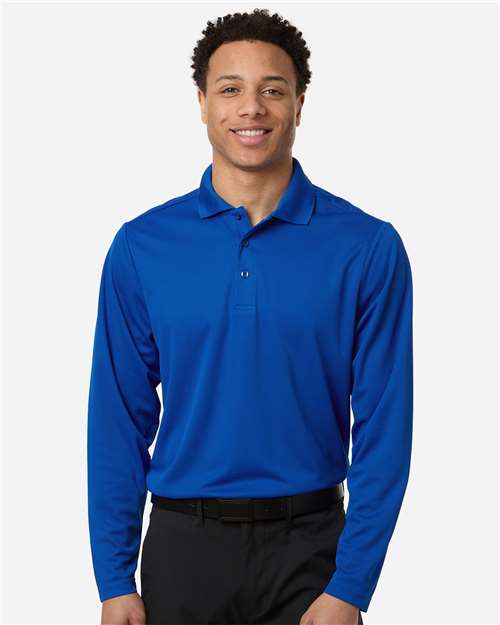 CORE365 Men's Nova Performance Long Sleeve Pique Polo — True Royal — On model · front