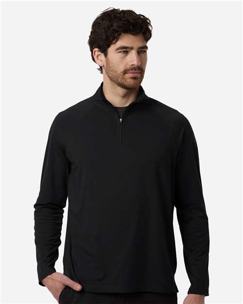 Devon & Jones Men's Seaton Pebble Textured Quarter-Zip Pullover — Black — On model · front