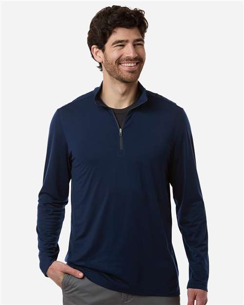 North End Men's JAQ Stretch Performance Quarter-Zip — Classic Navy/ Carbon — On model · front