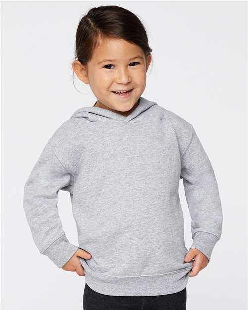 Rabbit Skins Toddler Pullover Fleece Hoodie — Heather — On model · front