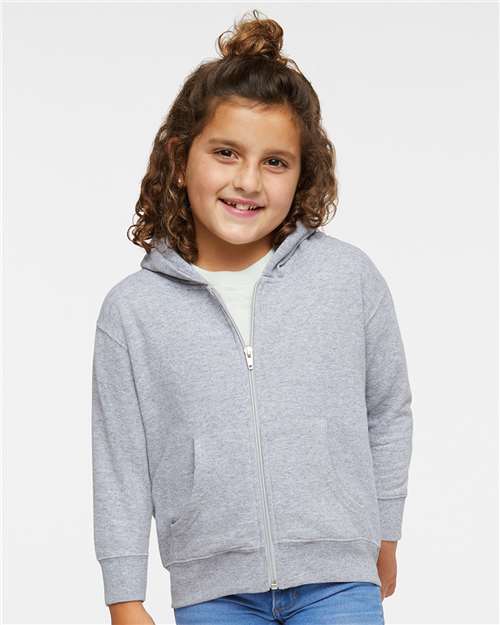 Rabbit Skins Toddler Full-Zip Fleece Hoodie Sweatshirt — Heather — On model · front