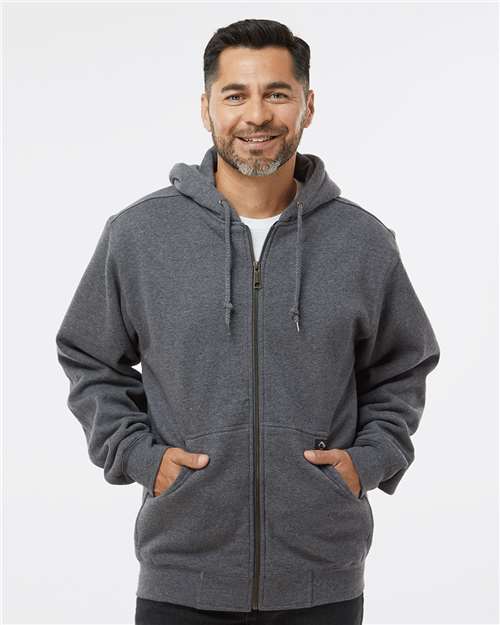 DRI DUCK Men's Crossfire Heavyweight Power Fleece Hooded Jacket with Thermal Lining — Dark Oxford — On model · front