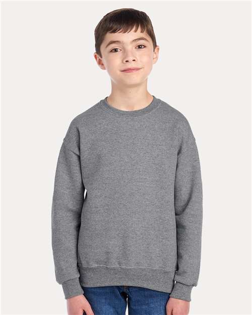 JERZEES Youth NuBlend® Crewneck Sweatshirt — Oxford — On model · front