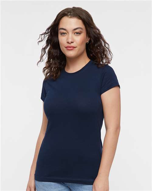 LAT Women's Fitted Fine Jersey Tee — Navy — On model · front